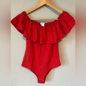 J. Crew Factory Red Ruffle Bodysuit